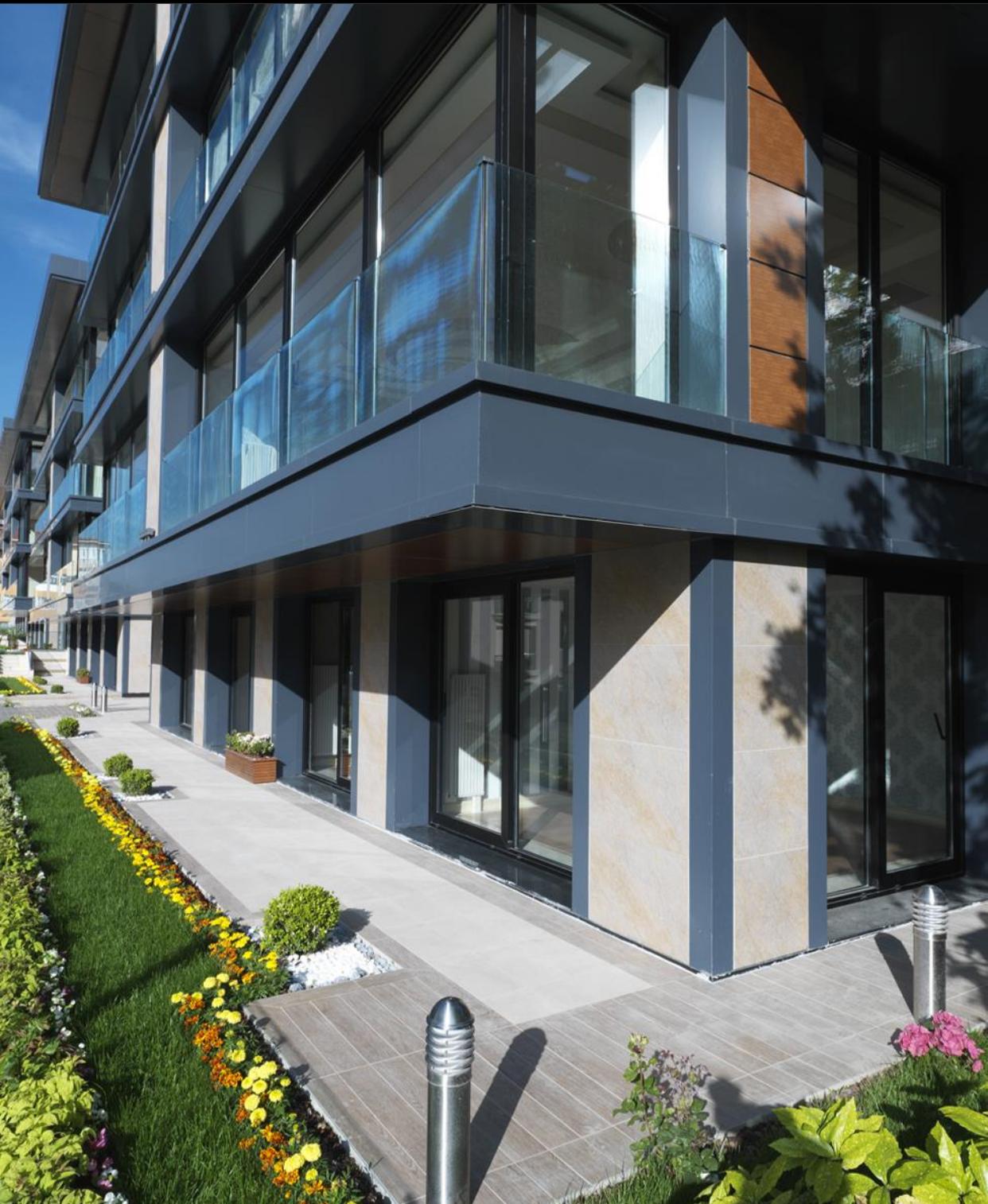 Landscaped grounds beside the blocks