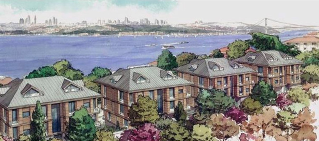 Üsküdar Prestige Mansions set against the Bosphorus, looking towards the Istanbul skyline